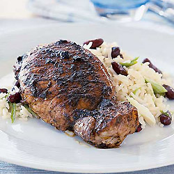 image of Jerk pork with Rice and Beans 